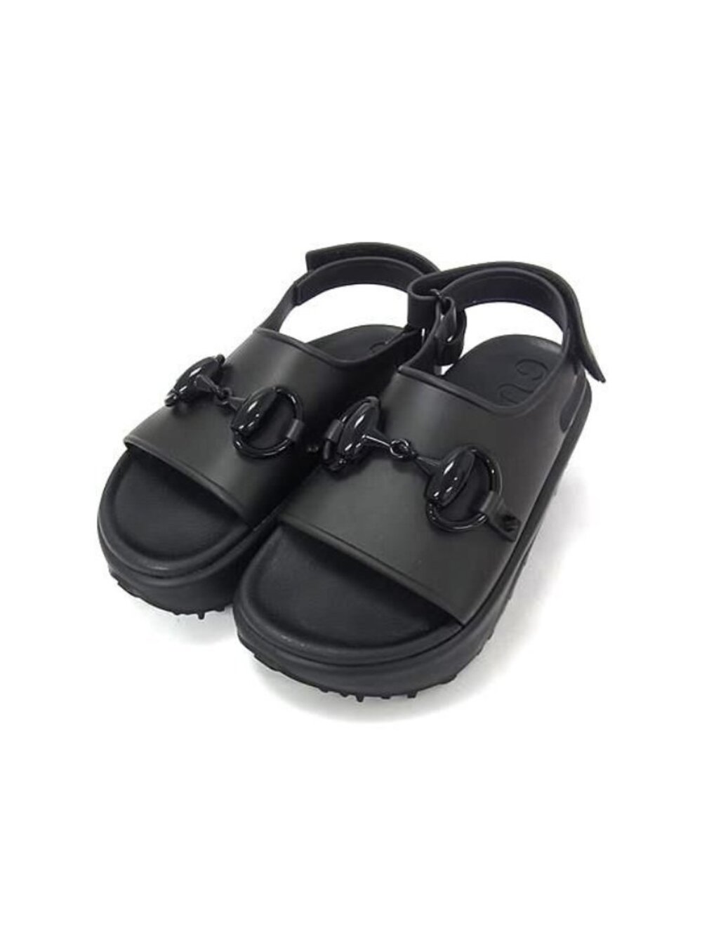 Gucci Flat Form Horsebit Rubber Sandals Shoes Black 35